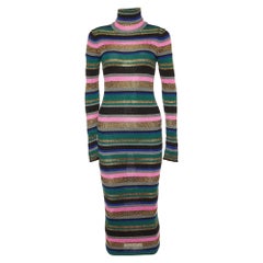 Emilio Pucci Multicolor Striped Lurex Knit Turtleneck Dress M