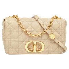 Dior Beige Cannage Leather Medium Caro Shoulder Bag