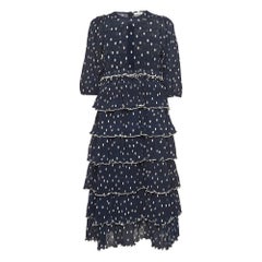 Ganni - Vestito midi a righe in crepe plissettato blu navy Dot Dot Dot M.