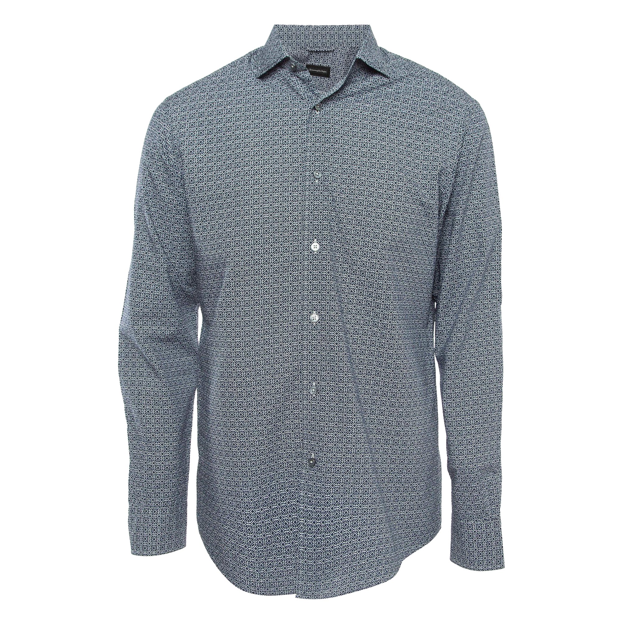 Ermenegildo Zegna Camicia in cotone stampato e testurizzato blu M. I.