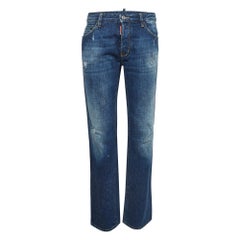 Dsquared2 Navy Blue Paint Splashed Distressed Denim Buttoned Jean L Waist 34"