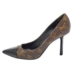 Louis Vuitton Brown Monogram Canvas Patent Leather Fetish Toe Pumps Size 37.5