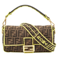 Fendi Bolso Baguette Roma Amor 1974 Lienzo Zucca Verde Neón/Tobaco