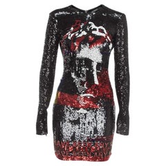 Balmain Mini Vestido Negro Multicolor Adornado con Lentejuelas M