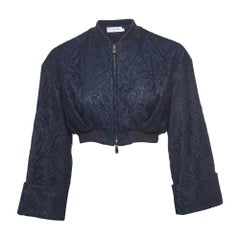 Christian Dior Navy Blue Floral Lace Cropped Jacket M