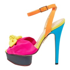 Charlotte Olympia Multicolor Serena Bow Platform Ankle Strap Sandals Size 35