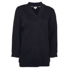 Kenzo Black Logo Print Cotton V-Neck Sweatshirt M.