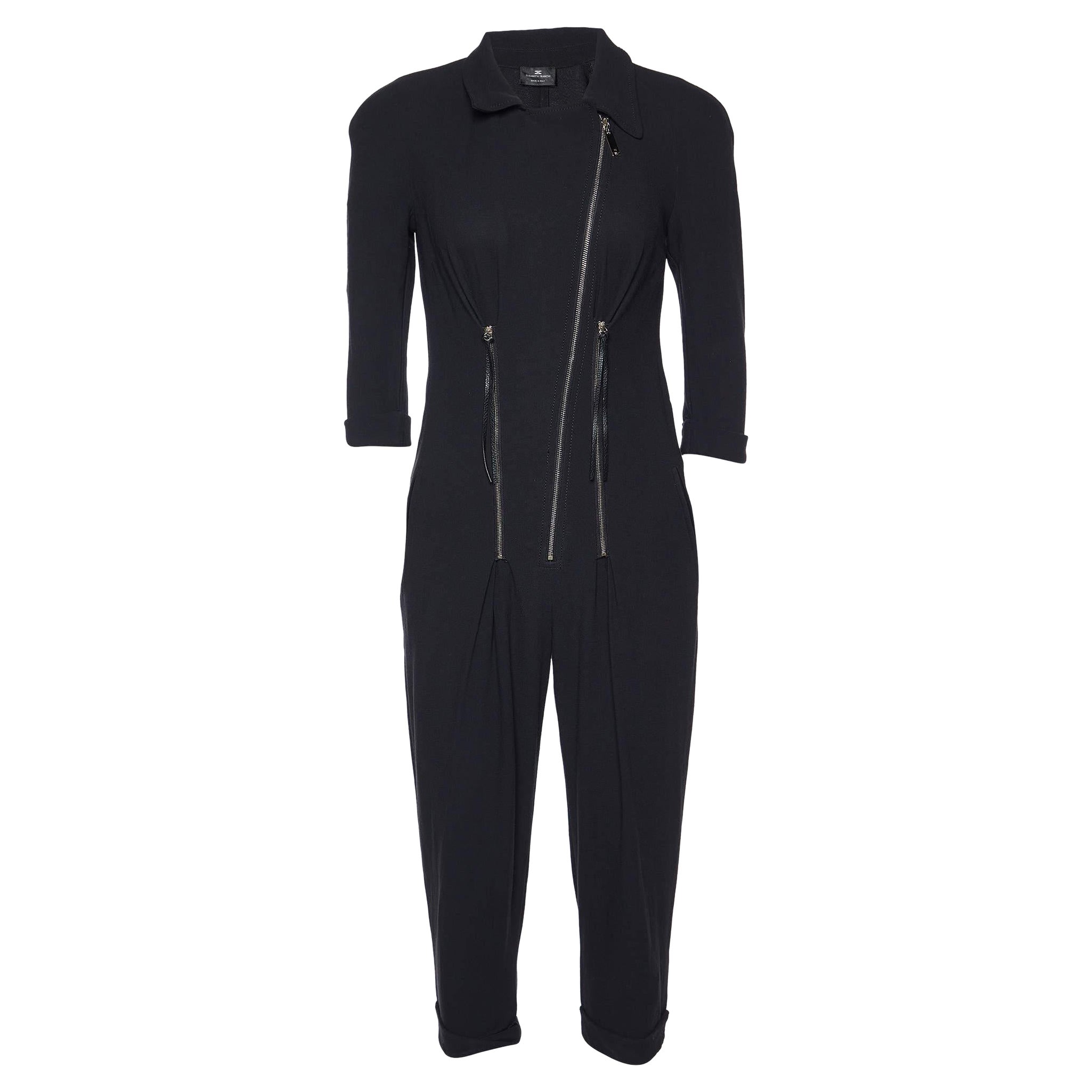 Elisabetta Franchi Black Crepe Zip Detail Jumpsuit S For Sale