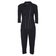 Elisabetta Franchi Schwarzer Jumpsuit aus Krepp mit Reißverschlussdetails S
