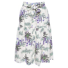 Kenzo White Sea Lily Print Cotton Midi Skirt S