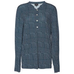 Giorgio Armani Blue Checked Knit Long Sleeve T-Shirt M