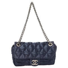 Chanel Navy Blue Quilted Satin Medium Classic Single Flap Bag