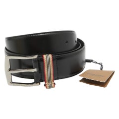 Burberry Black Leather Gray Buckle Belt 85CM
