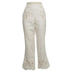 Zimmermann White Embroidered Linen Wide Legs Pants M