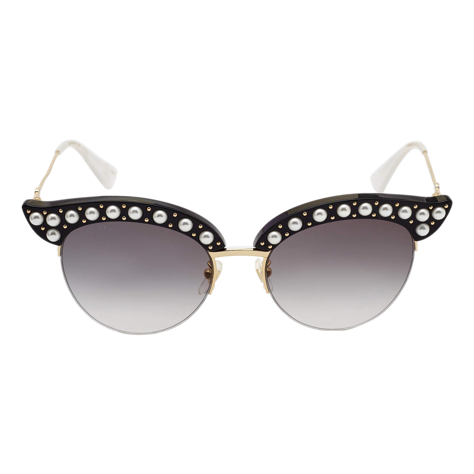 Gucci Black Gradient GG0212S Pearl Studded Cat Eye Sunglasses For Sale