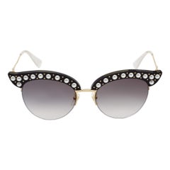 Gucci Black Gradient GG0212S Pearl Studded Cat Eye Sunglasses