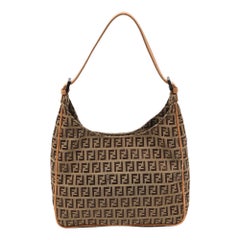 Fendi Brown/Beige Zucchino Canvas and Leather Shoulder Bag