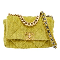 Chanel Green Quilted Corduroy Medium 19 Flap Bag