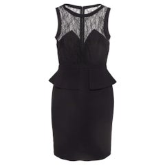 Sandro Black Lace And Crepe Peplum Mini Dress S