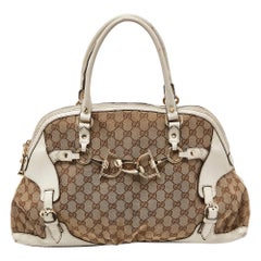 Gucci Beige/Off White GG Canvas and Leather Bag