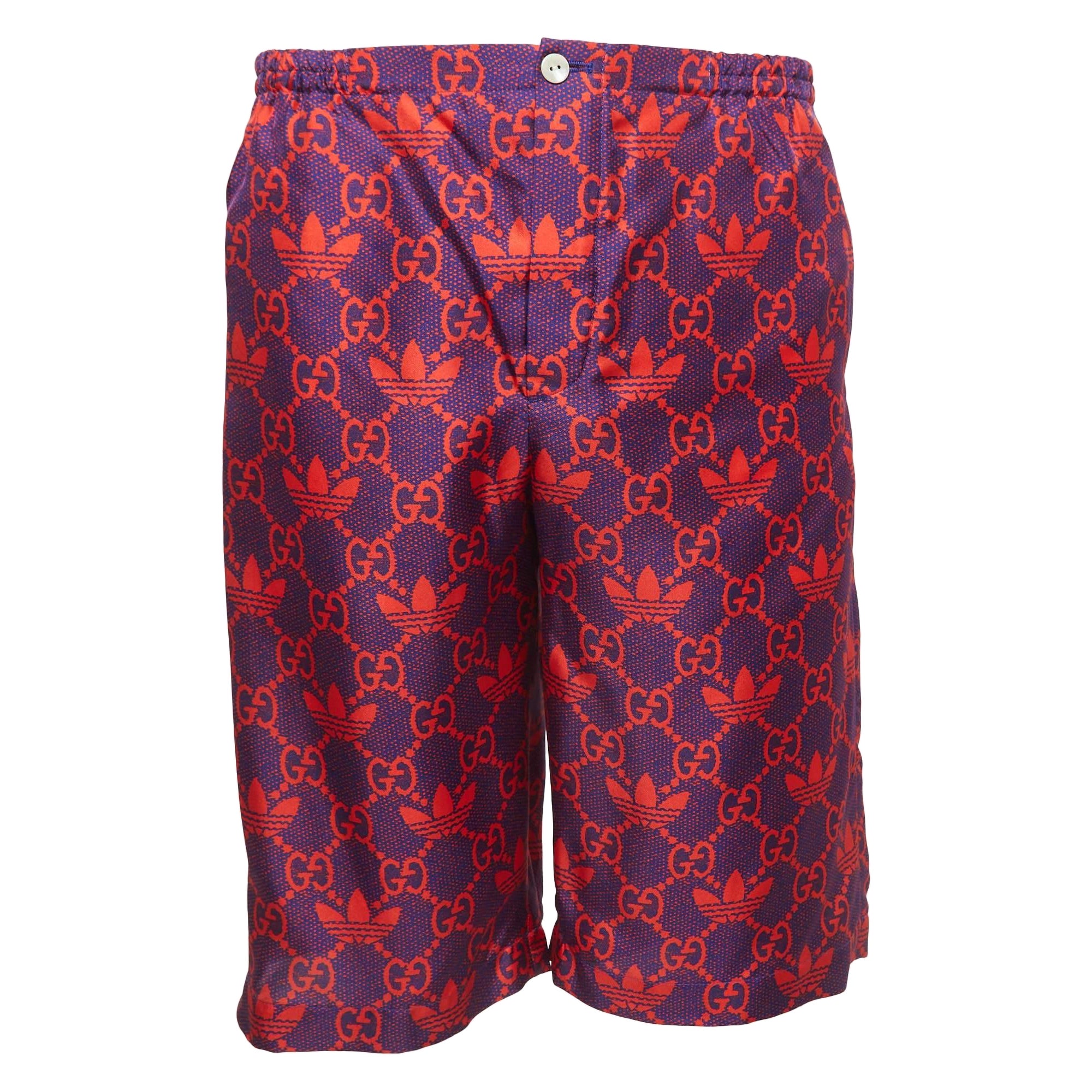 Gucci X Adidas Marco GG/Trefoil Print Silk Shorts S