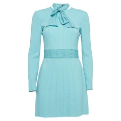 Elisabetta Franchi Blue Stretch Crepe Neck Tie Mini Dress M