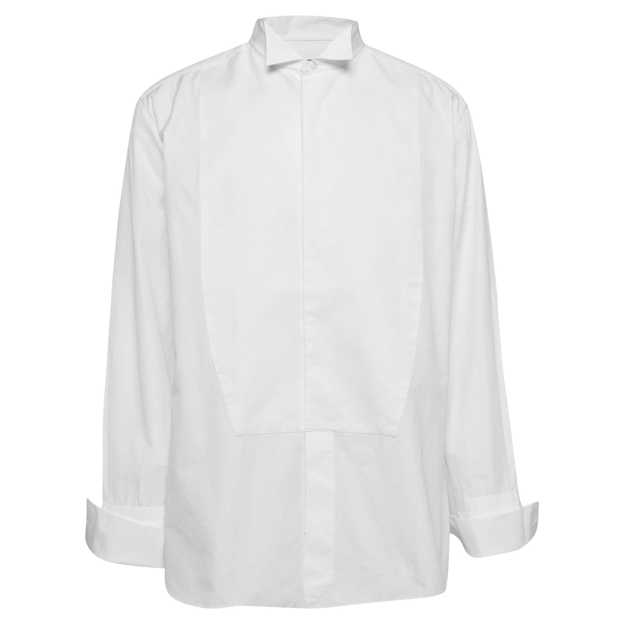 Ermenegildo Zegna White Pique Bib Cotton Tuxedo Shirt 4XL For Sale