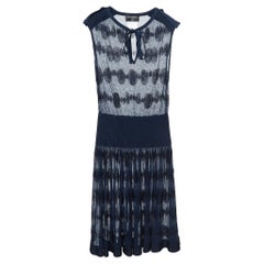 Chanel Navy Blue Polka Dots Knit Short Dress S