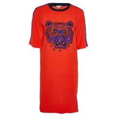 Kenzo - Vestito corto ricamato in crepe arancione con motivo a tigre XS