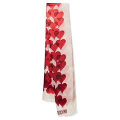 Moschino Larioseta Red Hearts Satin Trim Silk Scarf