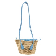 Bottega Veneta Light Blue/Beige Raffia and Leather Small Arco Basket Bag