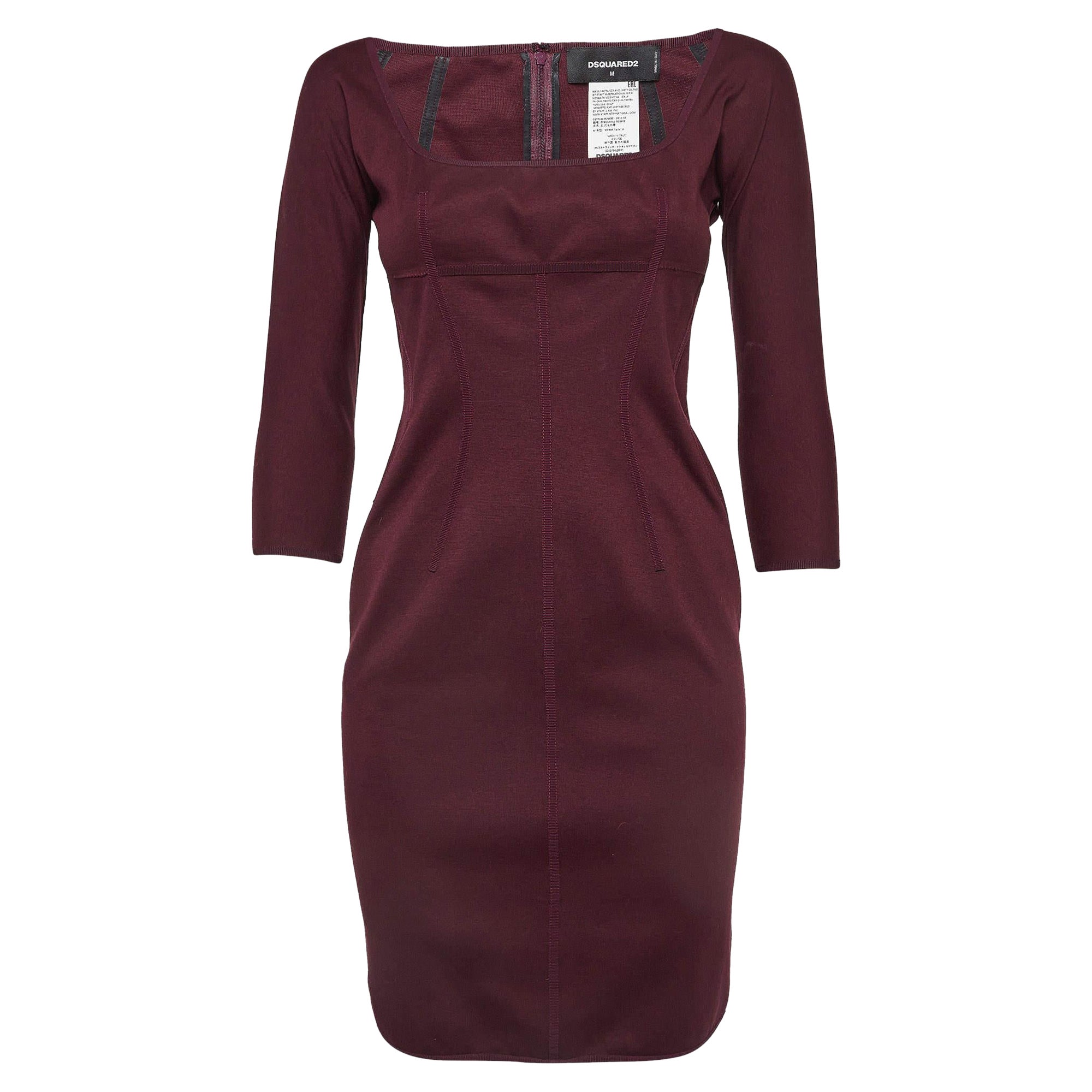 Dsquared2 Burgundy Cotton Knit Mini Dress M For Sale