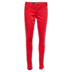 Love Moschino Red Cotton Embellished Tapered Pants M