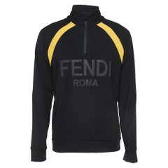 Fendi Felpa nera con logo applicato in jersey XL