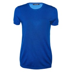 Pull à manches courtes en soie et cachemire bleu Roberto Cavalli S