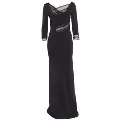 Roland Mouret Black Lace Trim Crepe Long Sleeve Maxi Dress M