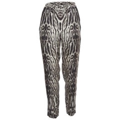 Roberto Cavalli Black Leopard Print Silk Drawstring Waist Trousers M