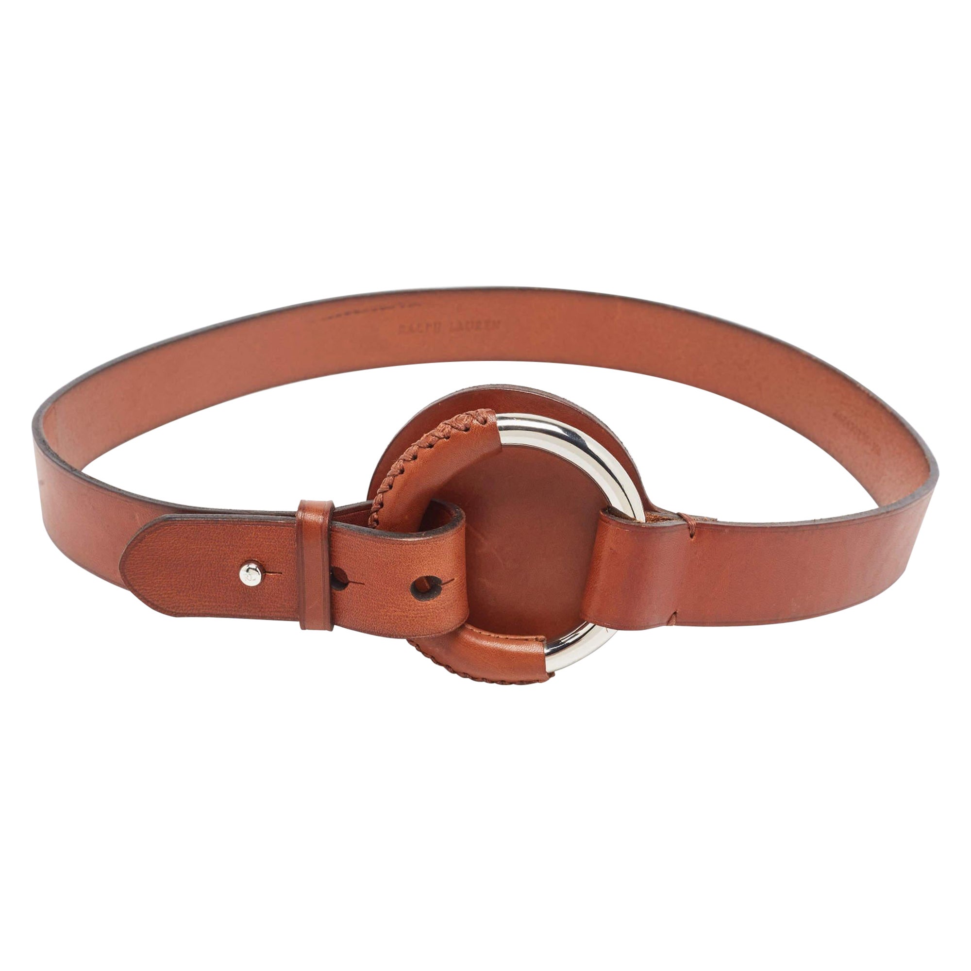 Ralph Lauren Brown Leather Ring Buckle Belt For Sale