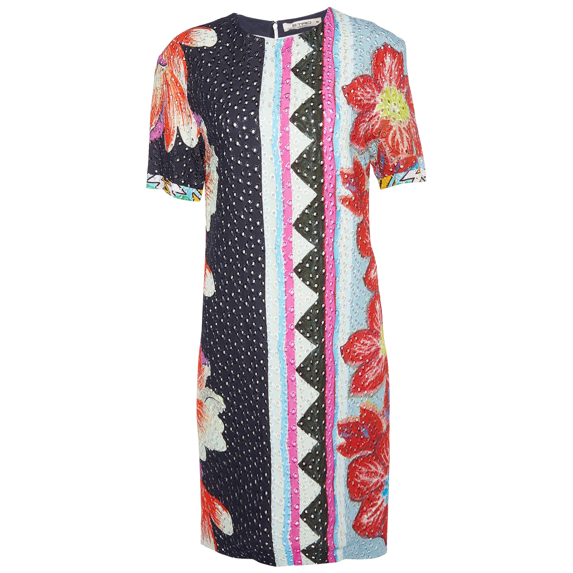 Etro Multicolor Floral Print Embroidered Crepe Shift Dress S For Sale