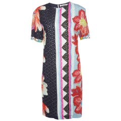 Etro - Robe droite brodée de motifs floraux multicolores en crêpe S