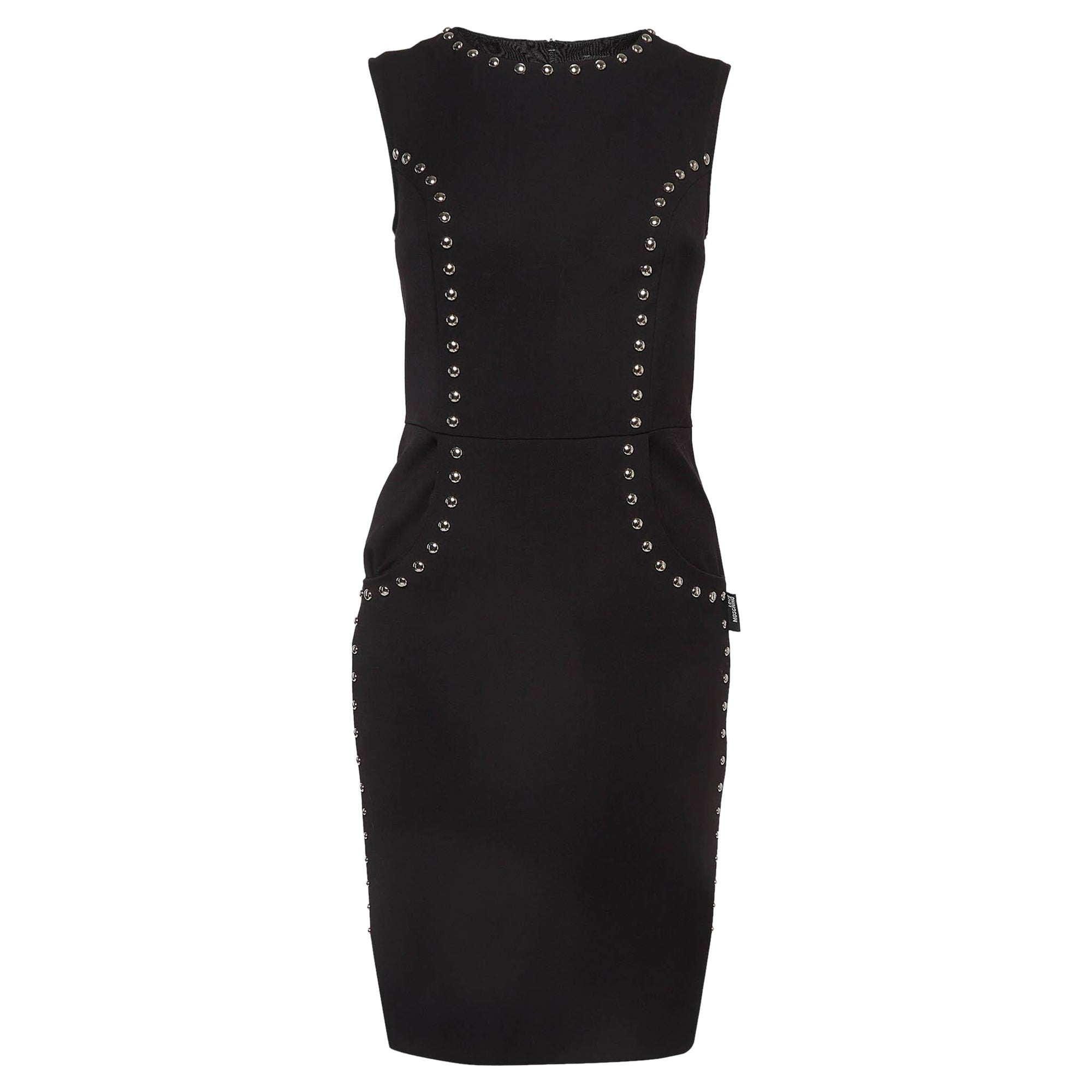 Love Moschino Black Studded Gabardine Sheath Dress S For Sale