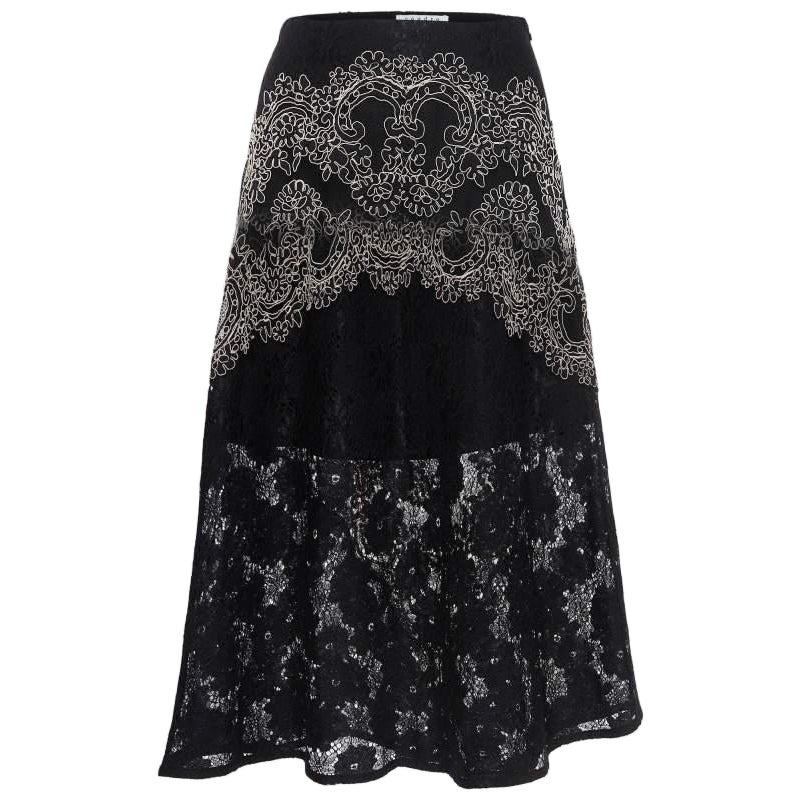 Sandro Black Lace Embroidered Midi Skirt S For Sale