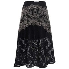 Sandro Black Lace Embroidered Midi Skirt S