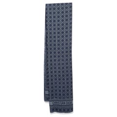 Christian Dior Blue Patterned Cashmere Blend Scarf