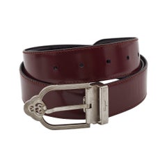 Salvatore Ferragamo Burgundy Glossy Leather Cut to Size Buckle Belt