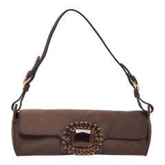 Jimmy Choo Brown Satin Crystal Embellished Pochette Bag