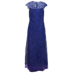 Tadashi Shoji Blue Floral Lace Maxi Dress L