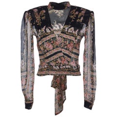 Etro Multicolor Floral Print Silk Blouse S