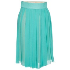 Chloe Falda Midi Plisada Seda Azul Cian M