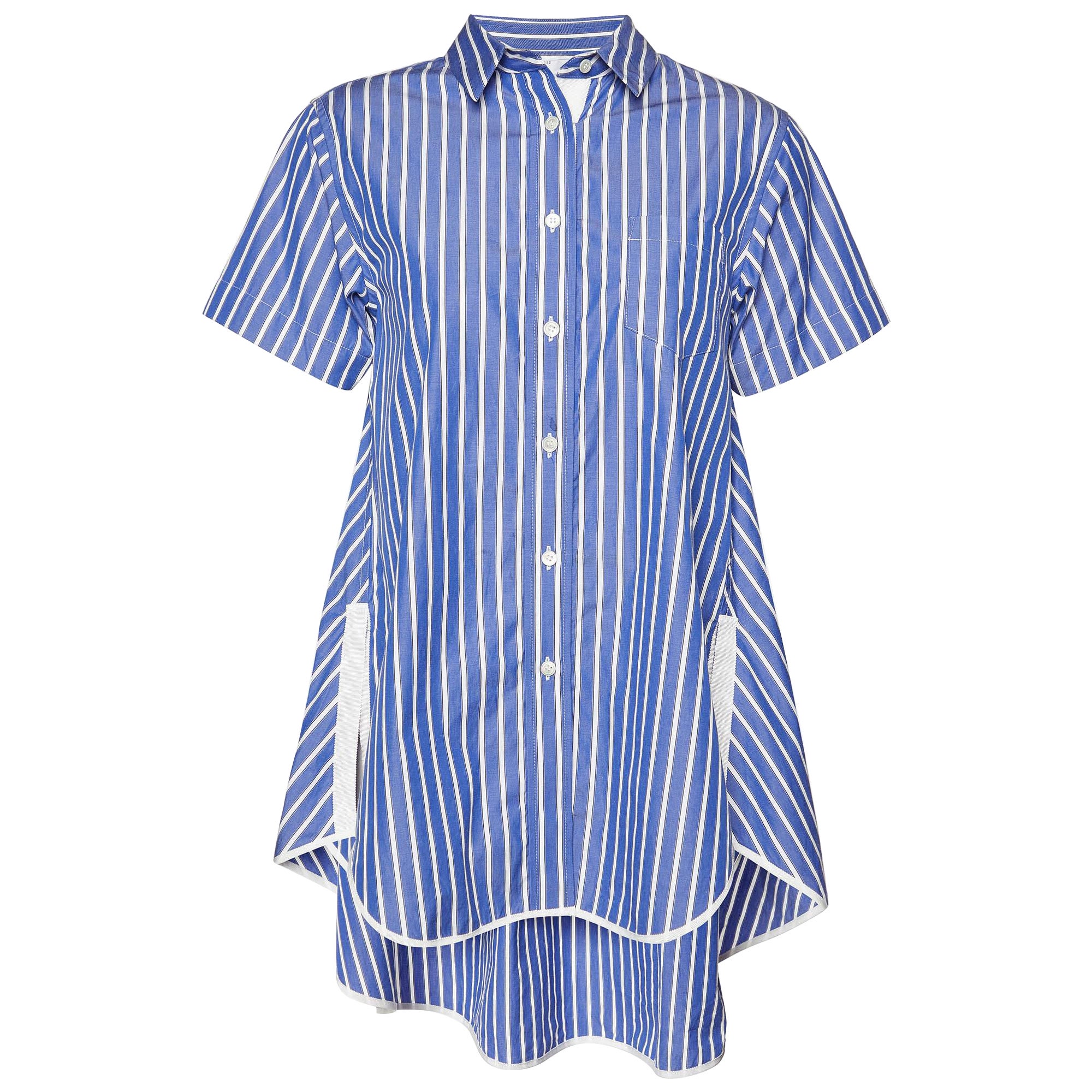 Sacai Blue Striped Cotton Poplin Flared Shirt S For Sale